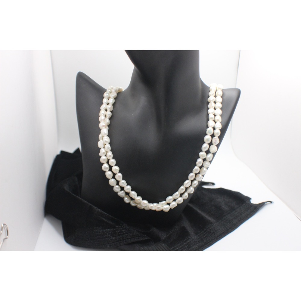Vintage Freshwater Pearl Necklace and Bracelet Set Creamy White Baroque 48 Inch